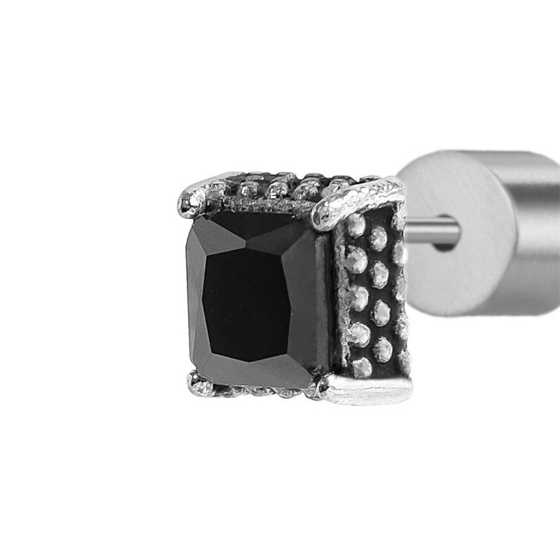 ORECCHINI A LOBO CON ZIRCONE NERO QUADRATO 0,34MM