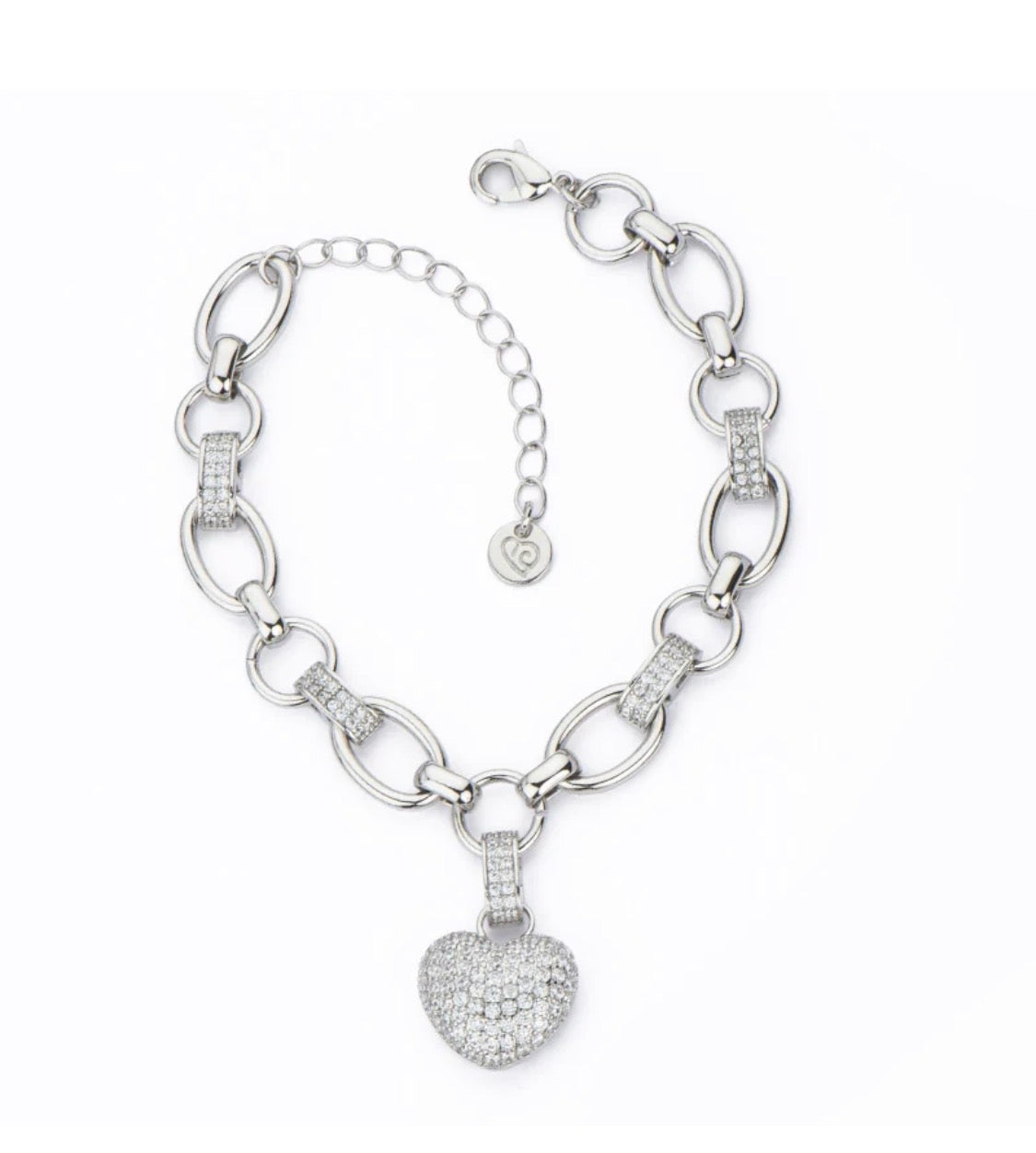 BRACCIALE CATENA CON ZIRCONI E CIONDOLO CUORE