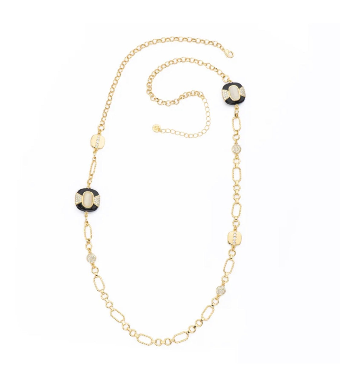 COLLANA CHANEL DORATA CON ZIRCONI E PIETRE NERE