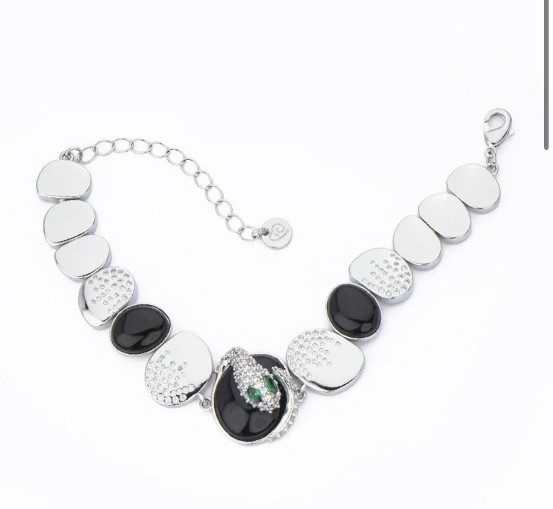 BRACCIALE CON SERPENTE PIETRA NERA E ZIRCONI