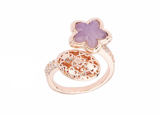ANELLO FIORE BASE ROSATA PIETRA VIOLA