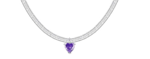 COLLANA CUORE VIOLA E MAGLIA PIATTA