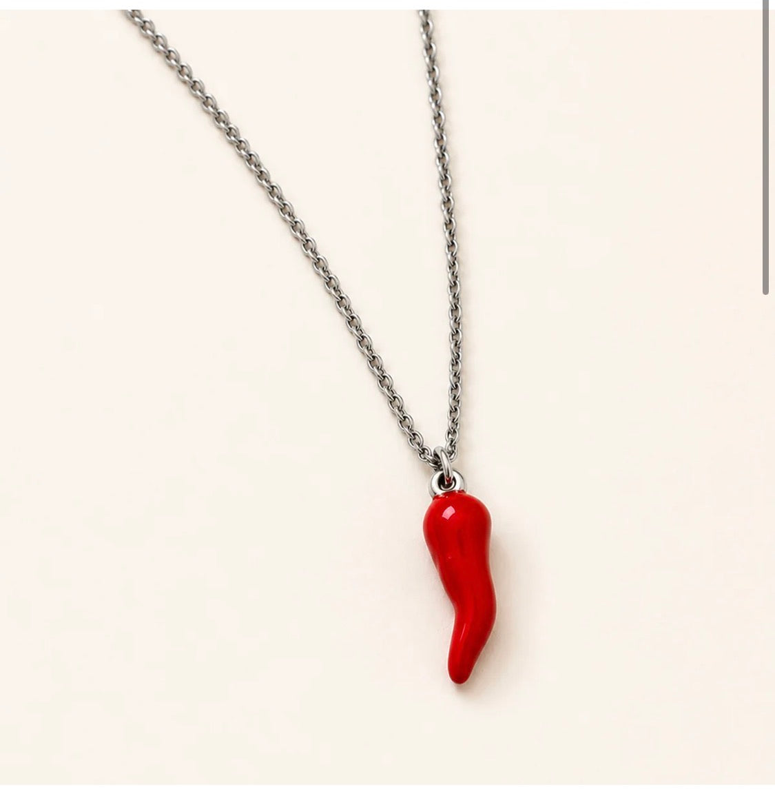 COLLANA CORNO ROSSO BASE ACCIAO
