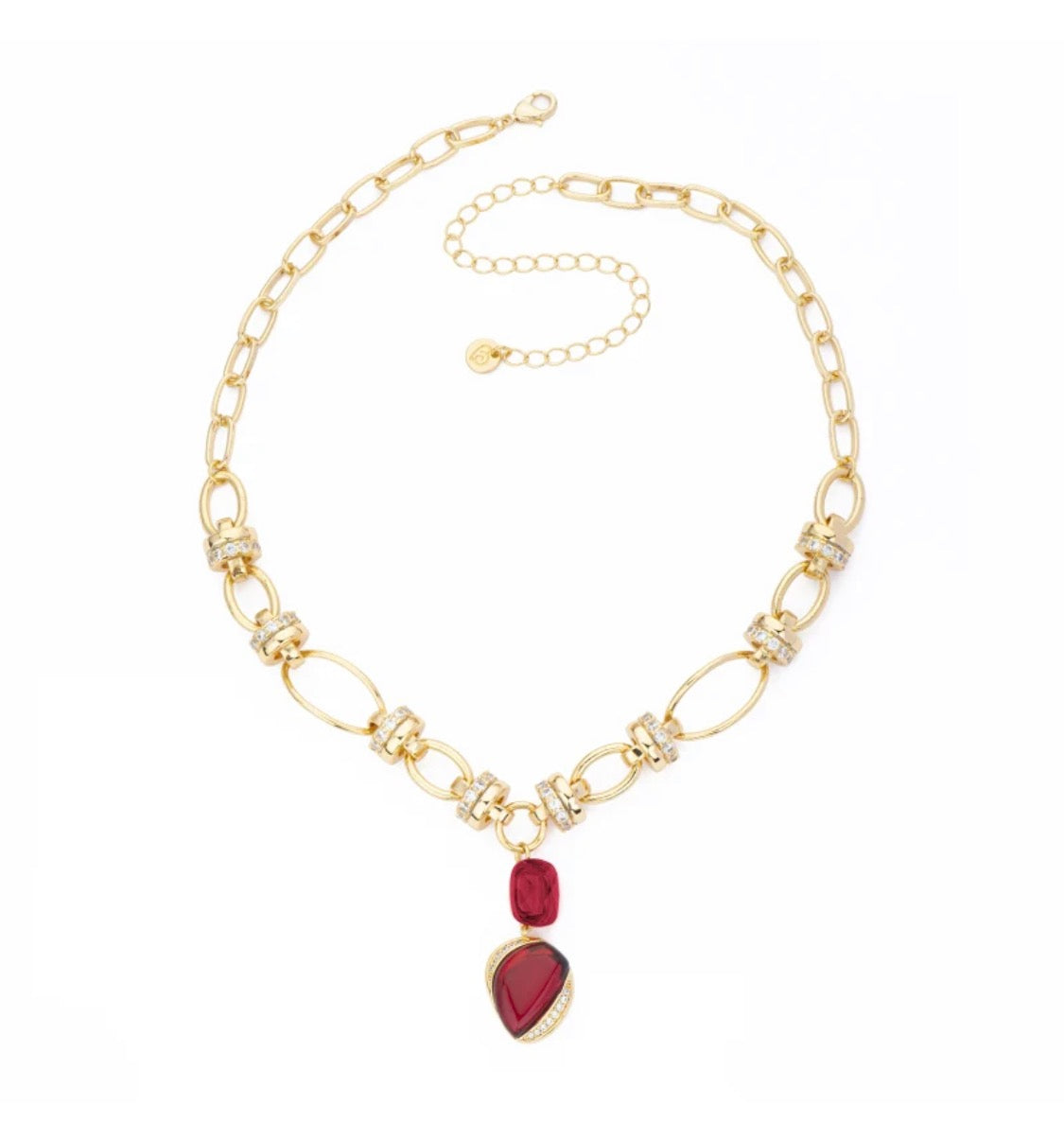 COLLANA DORATA A Y CON CENTRALE PIETRA RUBINO