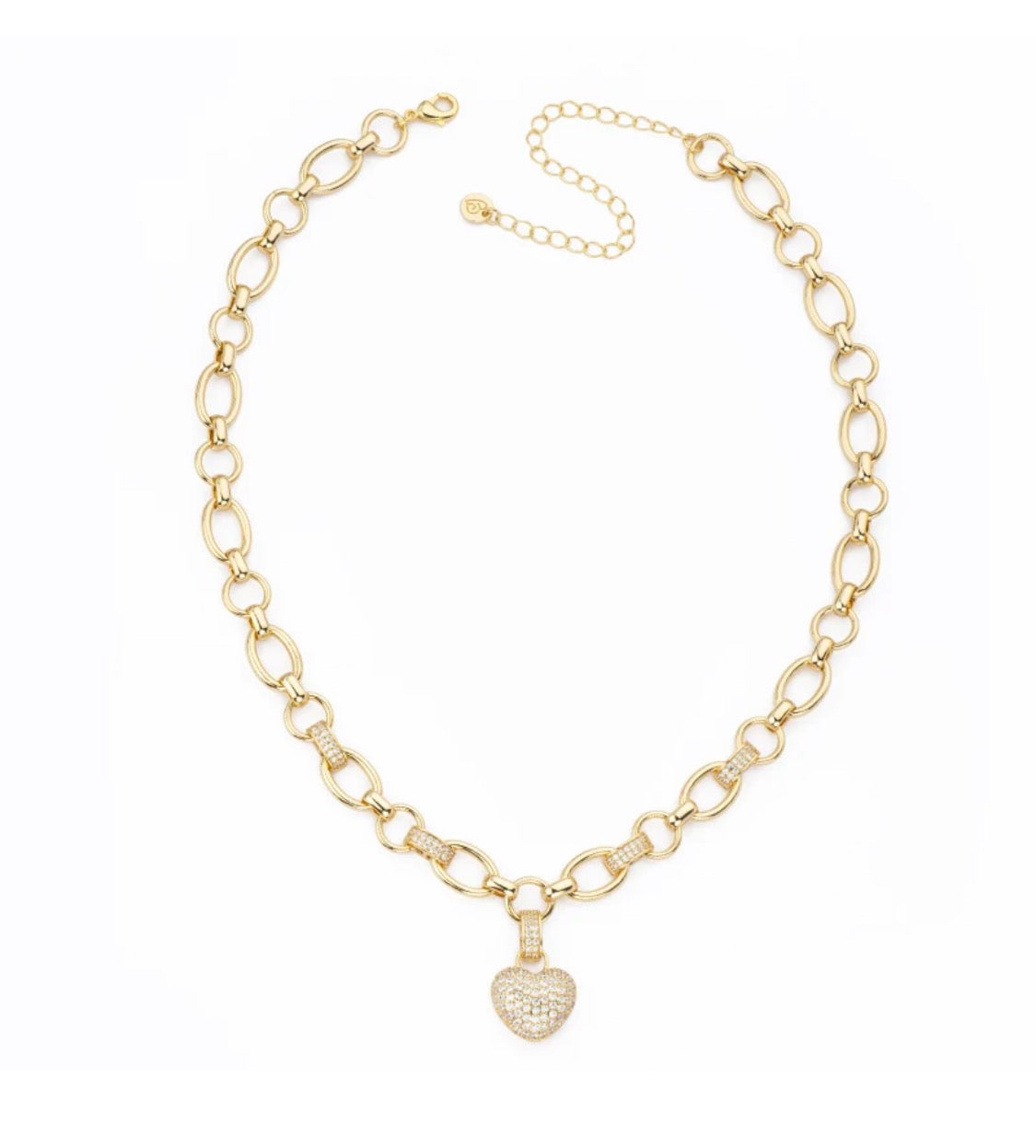 COLLANA CATENA DORATA CON CUORE PAVE’ DI ZIRCONI