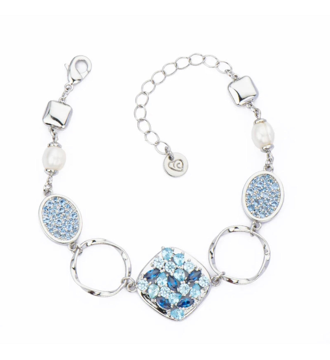 BRACCIALE CON ZIRCONI SFUMATURA CELESTE E PERLE
